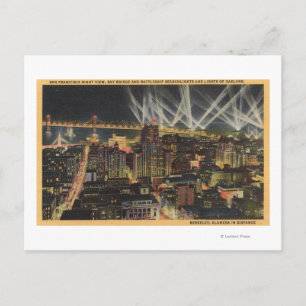 Night View of City, Bay Bridge, Searchlights Postcard