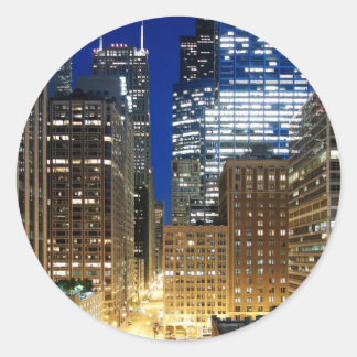 Night view of cityscape of Chicago Classic Round Sticker