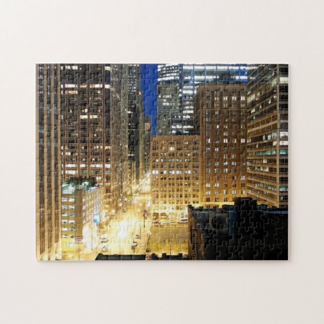 Night view of cityscape of Chicago Jigsaw Puzzle (Horizontal)