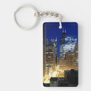 Night view of cityscape of Chicago Keychain
