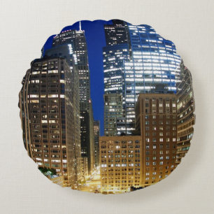 Night view of cityscape of Chicago Round Pillow