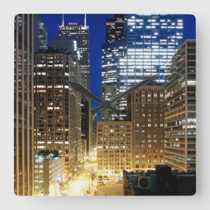 Night view of cityscape of Chicago Square Wall Clock