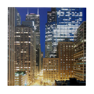 Night view of cityscape of Chicago Tile