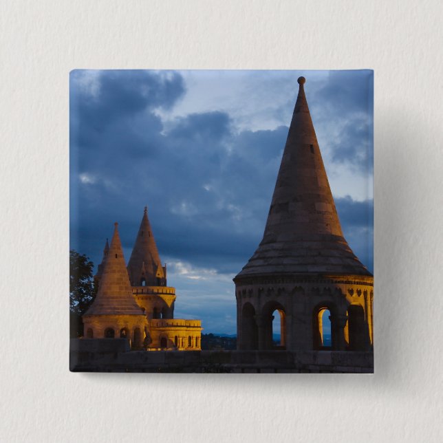 Night view of Fisherman's Bastion, Castle Hil 2 Inch Square Button (Front)