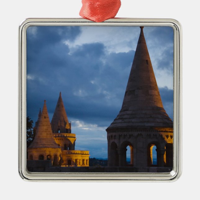 Night view of Fisherman's Bastion, Castle Hil Metal Ornament (Front)