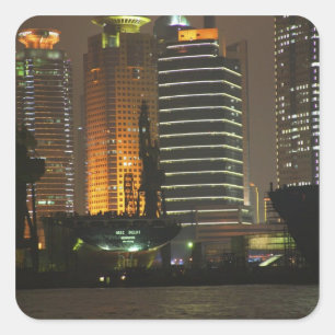 Night view of highrises in Pudong New Area by Square Sticker