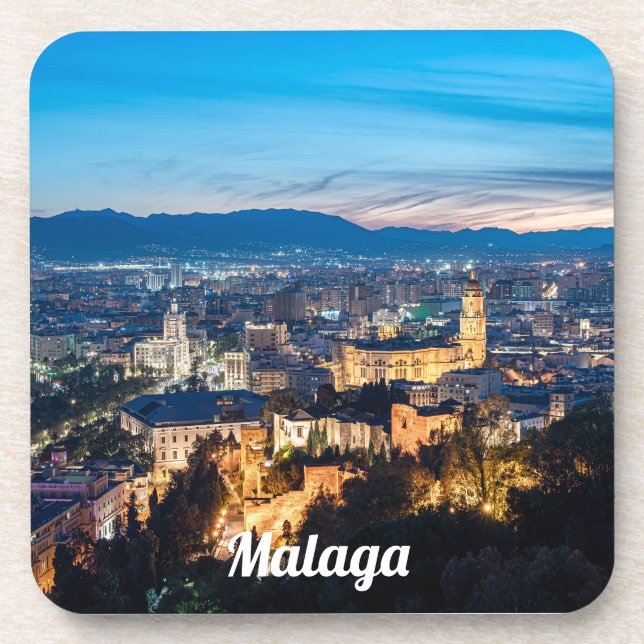 Night view of Malaga Cathedral in Malaga, Spain Coaster (Front)