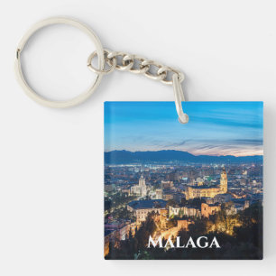 Night view of Malaga Cathedral in Malaga, Spain Keychain
