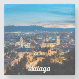 Night view of Malaga Cathedral in Malaga, Spain Stone Coaster