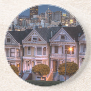 Night view of 'painted ladies'  houses coaster