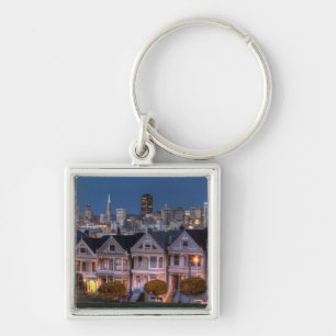 Night view of 'painted ladies' houses keychain