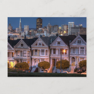 Night view of 'painted ladies' houses postcard