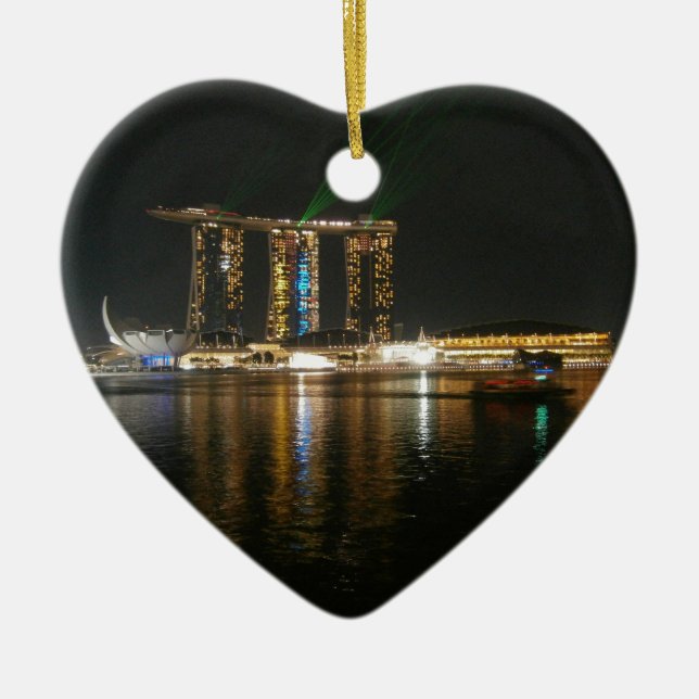 Night view of Singapore Ceramic Ornament (Front)
