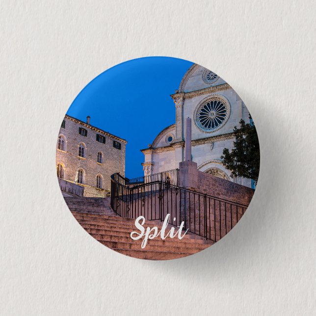Night view of stairs and church in Split, Croatia 1 Inch Round Button (Front)