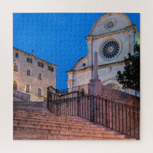 Night view of stairs and church in Split, Croatia Jigsaw Puzzle