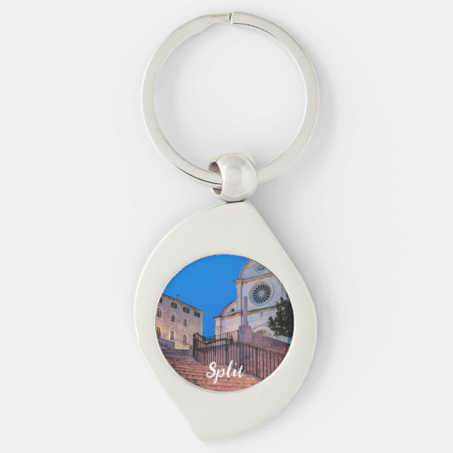 Night view of stairs and church in Split, Croatia Keychain (Front)