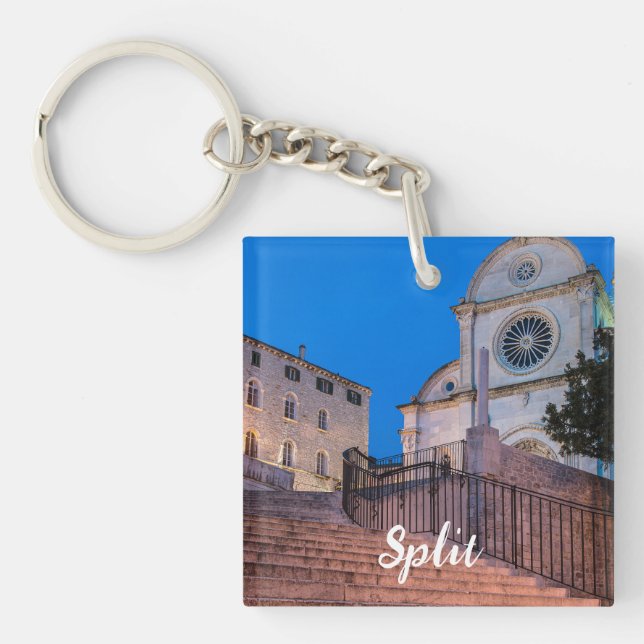 Night view of stairs and church in Split, Croatia Keychain (Front)