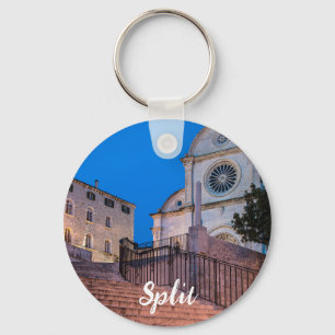 Night view of stairs and church in Split, Croatia Keychain