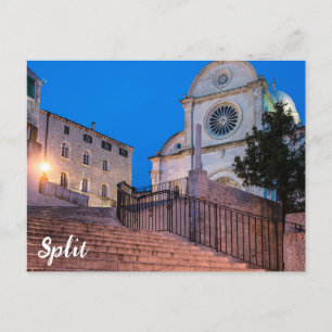 Night view of stairs and church in Split, Croatia Postcard