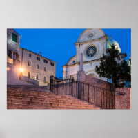 Night view of stairs and church in Split, Croatia