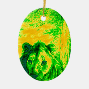 Night Vision Lion Art Fluorescent Print Ceramic Ornament