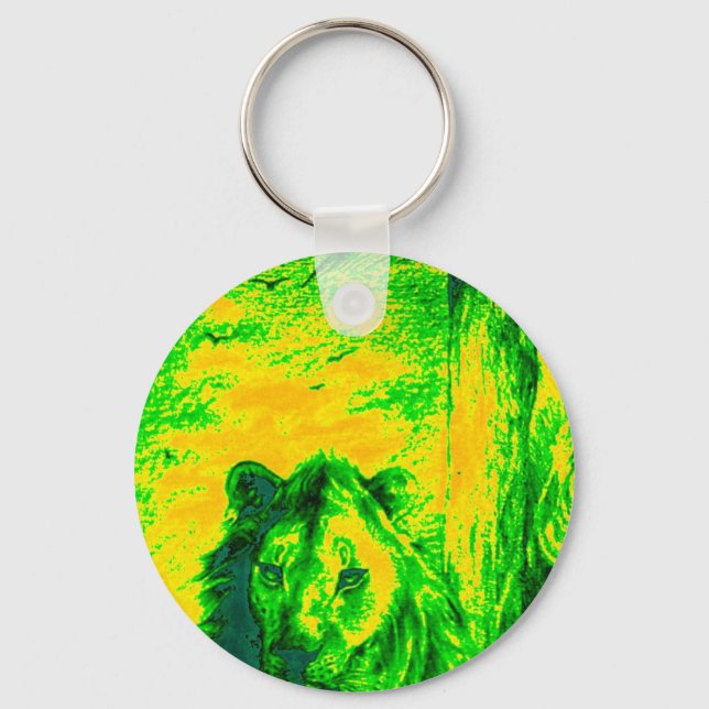 Night Vision Lion Art Fluorescent Print Keychain (Front)