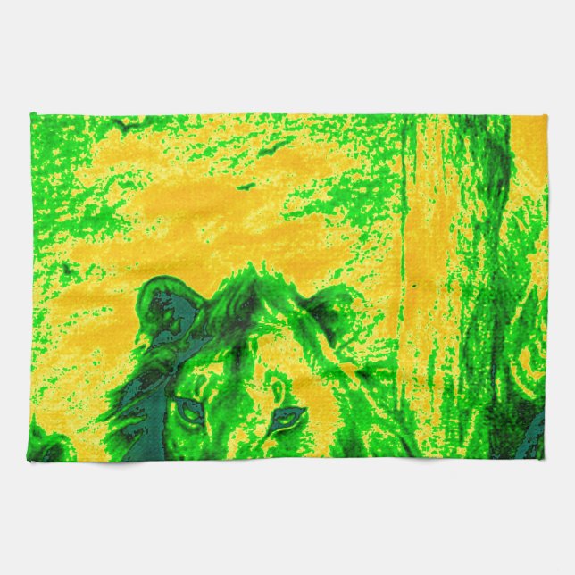 Night Vision Lion Art Fluorescent Print Kitchen Towel (Horizontal)