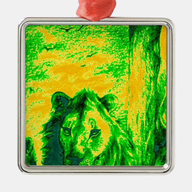 Night Vision Lion Art Fluorescent Print Metal Ornament (Front)