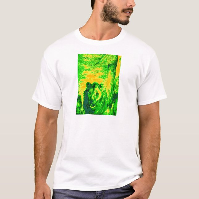 Night Vision Lion Art Fluorescent Print T-Shirt (Front)
