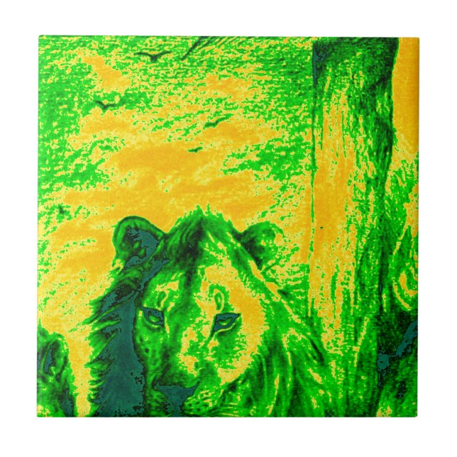 Night Vision Lion Art Fluorescent Print Tile (Front)