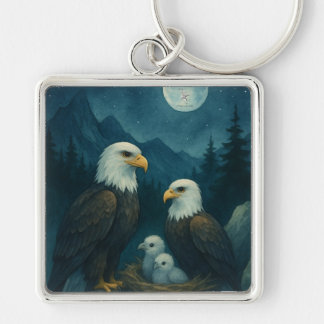 Night Watch - Eagle family under the stars Keychain