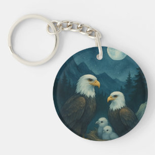 Night Watch - Eagle family under the stars Keychain