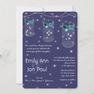 Night Wedding Navy Aqua Yellow Flower Mason Jar Invitation