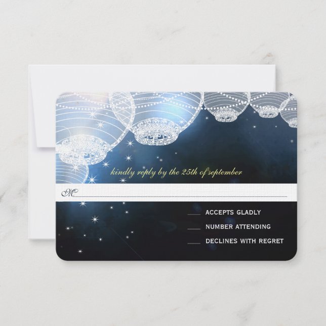 Night Wedding Navy Paper Lanterns Under the Stars RSVP Card (Front)
