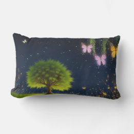 Night Willow Tree w/ the butterflies and fireflies Lumbar Pillow