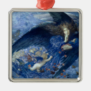 Night with her Train of Stars (Angel with Cherubs) Metal Ornament