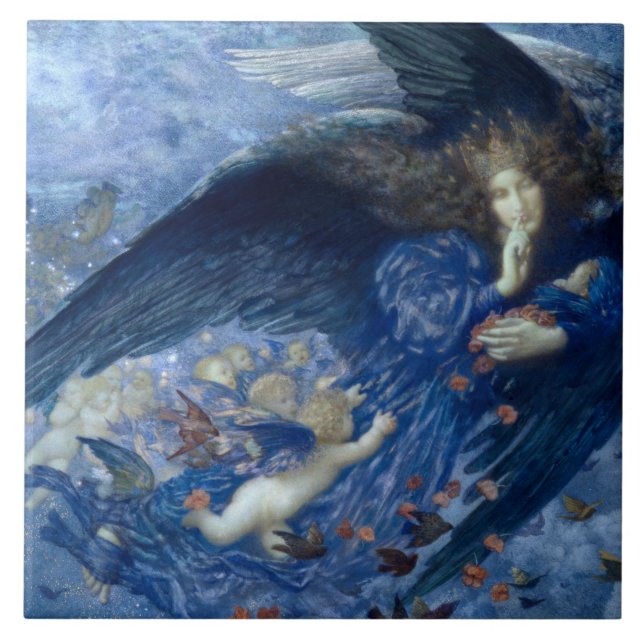 Night with her Train of Stars (Angel with Cherubs) Tile (Front)
