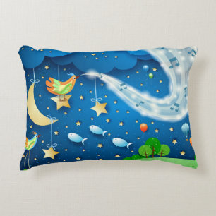Night with music and birds accent pillow