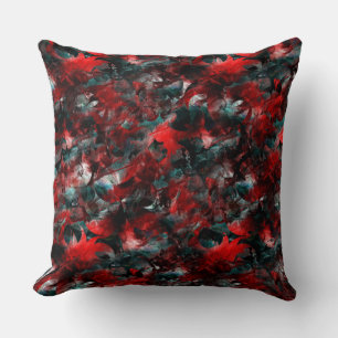 Night with showy spoiled red leaves fallen on ash throw pillow
