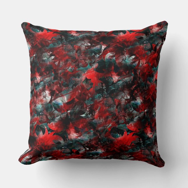 Night with showy spoiled red leaves fallen on ash throw pillow (Front)