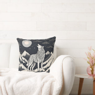Night Wolf Howl – Moonlight & Forest Aesthetic Throw Pillow
