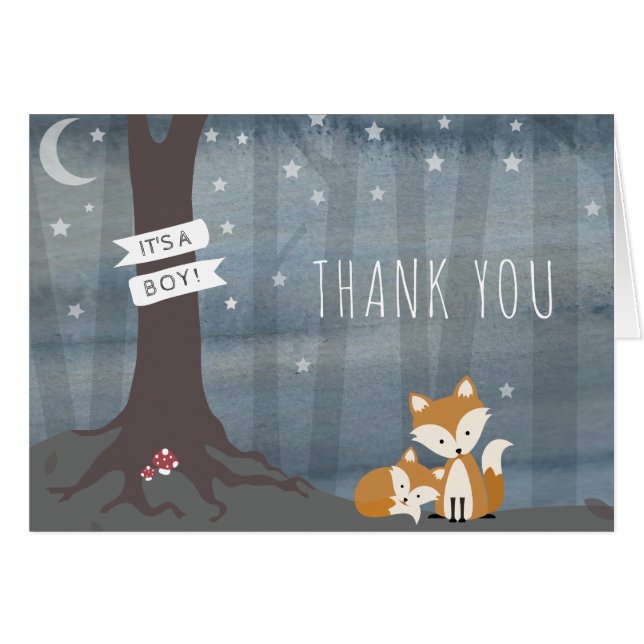 Night Woodland Fox Boy Baby Shower Thank You (Front Horizontal)