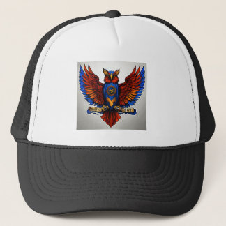 "Nightfall Emissary: Owl and Spiderweb Embroidered Trucker Hat