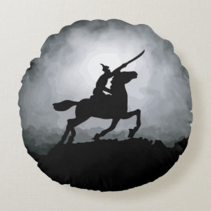 Nightfall Triumph: Knight in Fog Round Pillow
