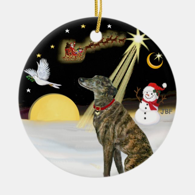 NightFlight-  Brindle Greyhound Ceramic Ornament (Front)
