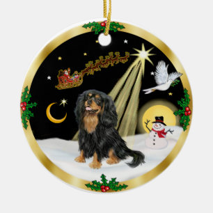 NightFlight-  Cavalier King Charles (black-tan) Ceramic Ornament