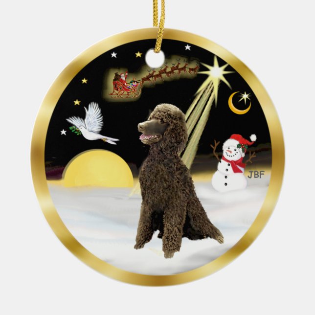 NightFlight-  Chocolate Standard Poodle Ceramic Ornament (Front)