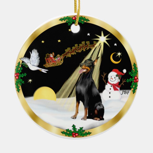 NightFlight-  Doberman Pinscher Ceramic Ornament (Front)