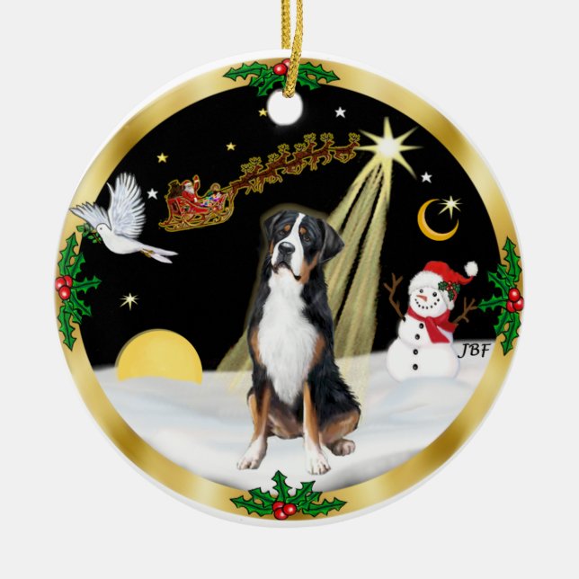 NightFlight-  Greater Swiss Mountain Dog Ceramic Ornament (Front)