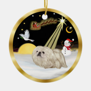 NightFlight-  White Pekingese Ceramic Ornament